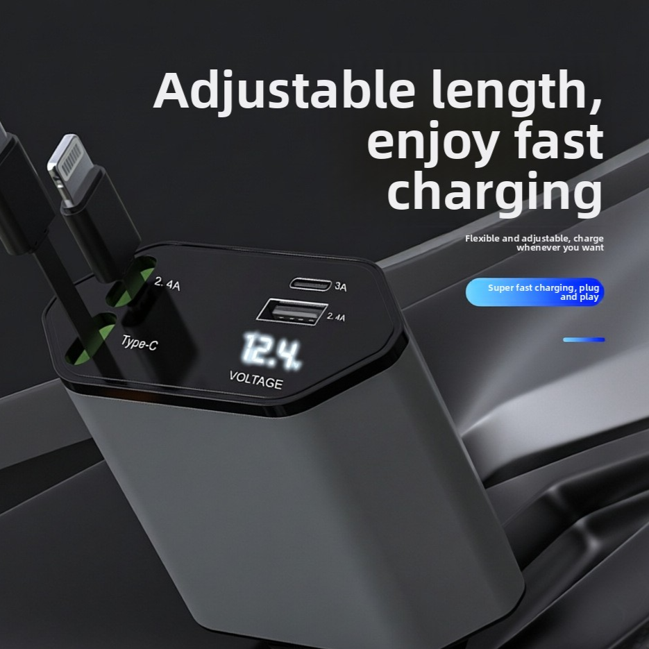 120W Retractable Cable Car Charger with Digital Display